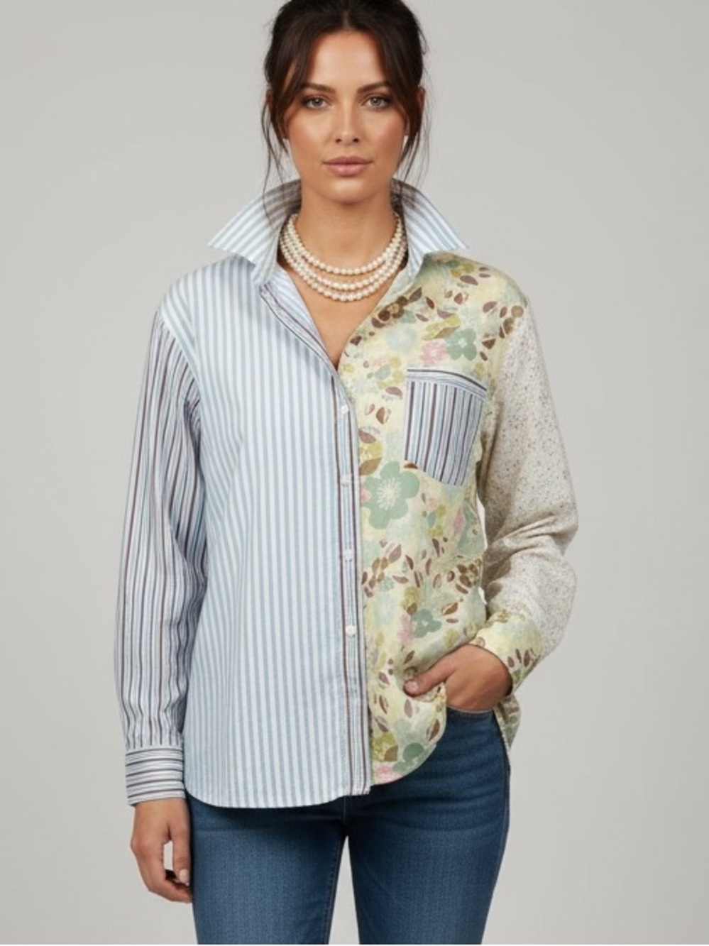 Maille à L’Envers Mixed Print Button Down Shirt